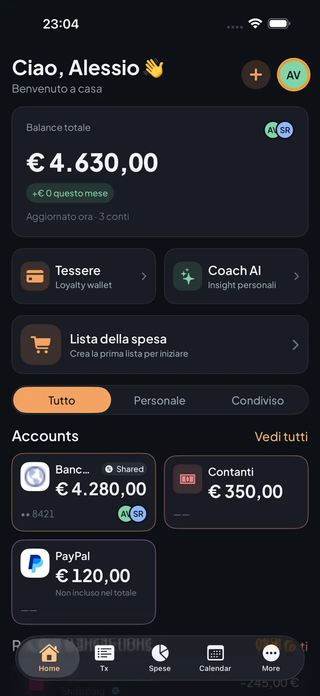 Conto cash e tracciamento spese